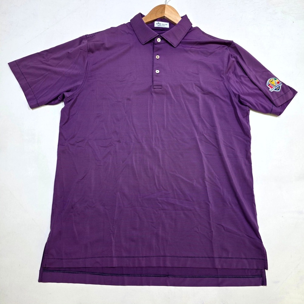 Peter Millar Polo Mens Large Purple Striped Golf of Mexico Cup Summer Comfort
